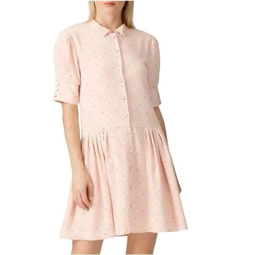 Deborah Lyons Light Ballerina Pink Polka Dot Drop Waist Short Sleeve Anita Dress